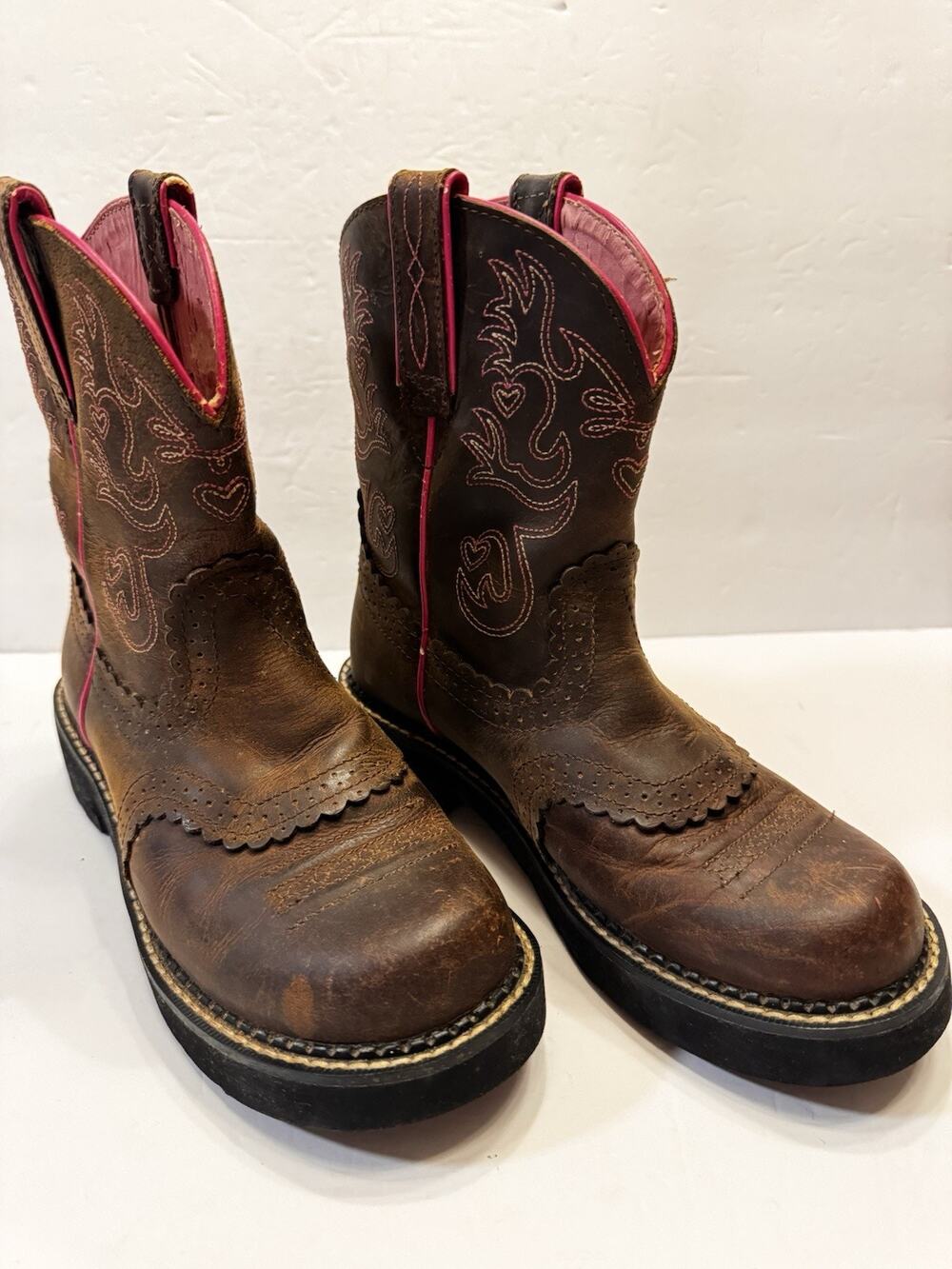 6.5 B Ariat Fatbaby 10010809 Brown Leather Pink Western Cowgirl Boots
